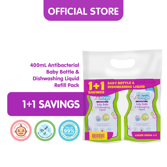 1+1 Savings Smart Steps Baby Bottle & Dishwashing Liquid 400mL Refill Pack